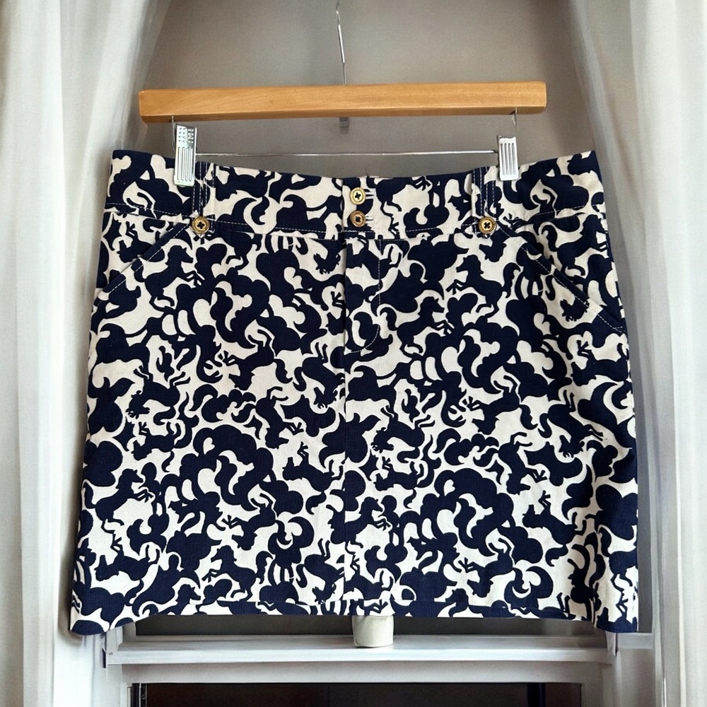 LILLY PULITZER Horse Of Course Mini Skirt Corduroy Navy Pockets 8‎